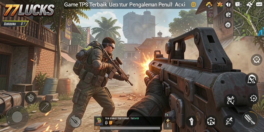 Tampilan gameplay TPS yang mendebarkan di dalam 77LUCKS.