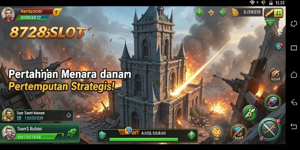 Tampilan gameplay menara pertahanan dalam 8728SLOTS yang menarik.