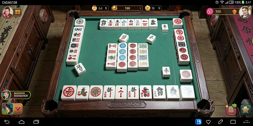 Tampilan gameplay menarik dalam CADAS138, menampilkan ubin Mahjong dengan desain yang cantik.