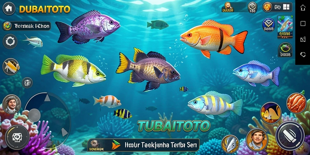 Screenshot DUBAITOTO menampilkan aksi tembak ikan yang seru dan penuh warna.