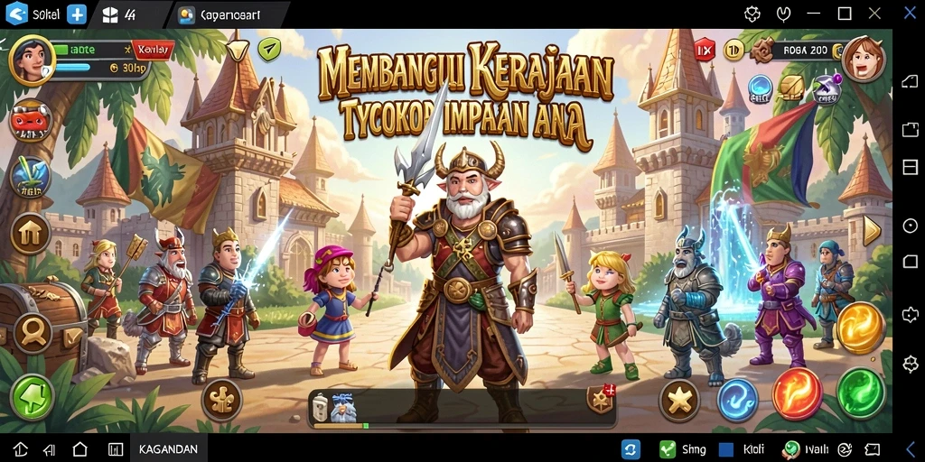 Cuplikan gameplay KAGANDAN yang menunjukkan aktivitas membangun kerajaan Tycoon.