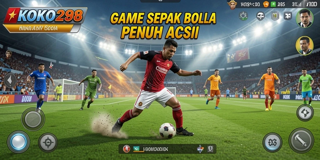 Screenshot KOKO288 menunjukkan aksi mendebarkan dalam permainan sepak bola.