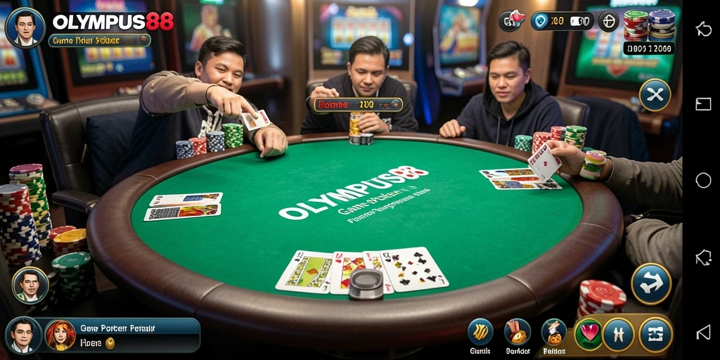 Tampilan gameplay OLYMPUS88 dengan grafis kartu poker yang menarik.