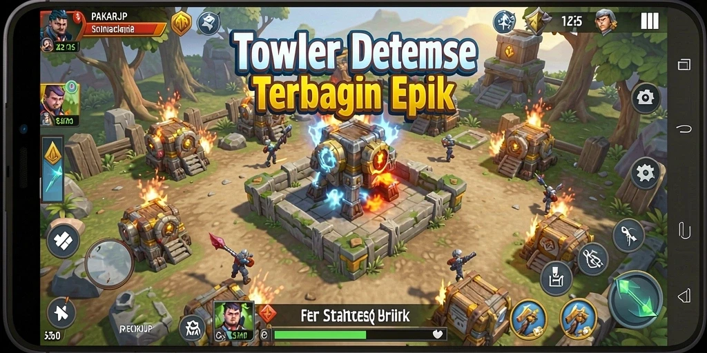 Screenshot PAKARJP menampilkan action seru dalam pertempuran Tower Defense.