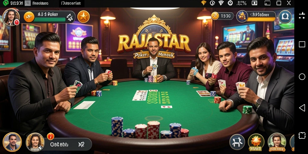 Screenshot utama RAJASTAR menampilkan gameplay Poker yang intens.